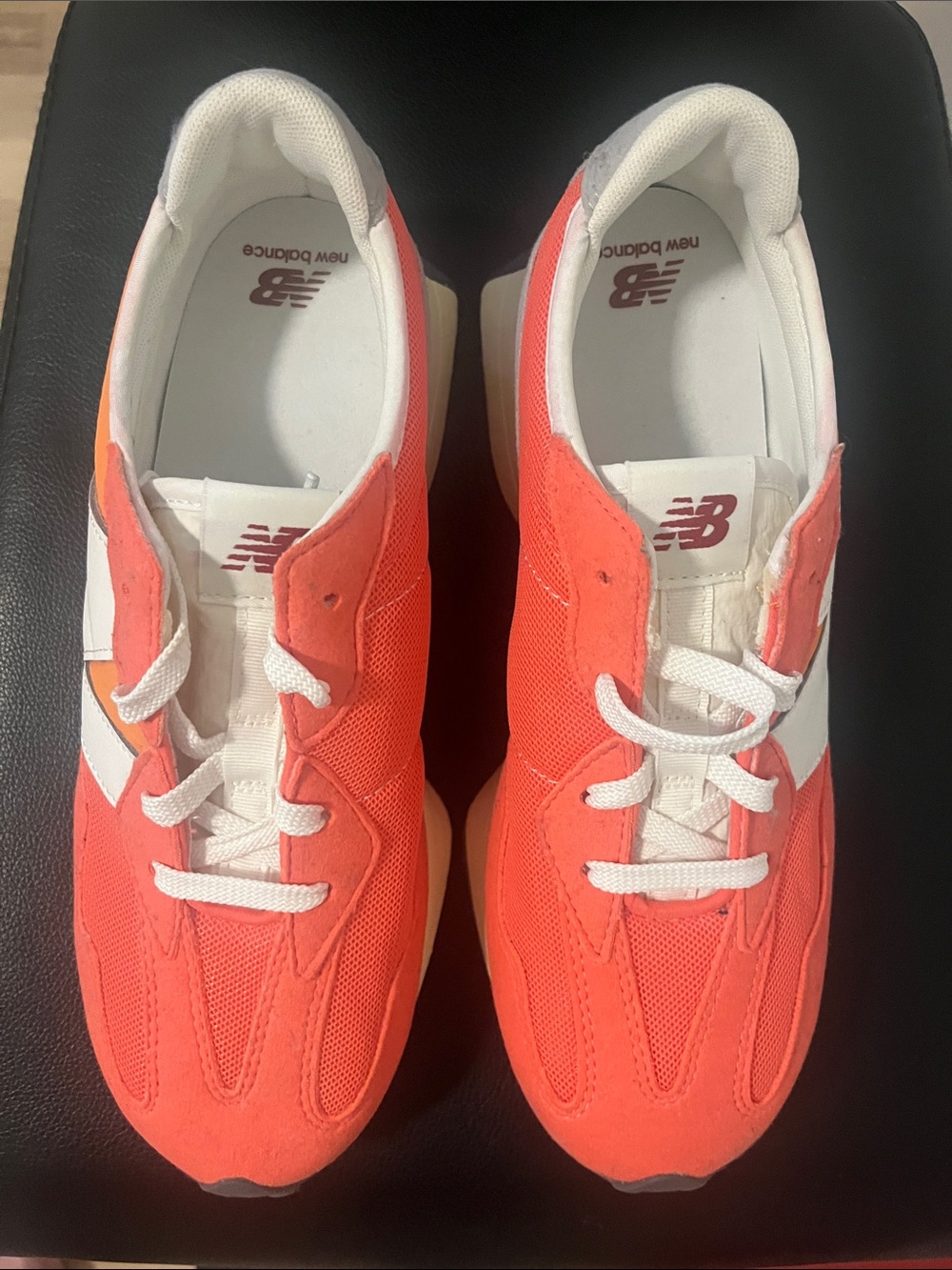 New Balance 327 Bright Orange & White Sneakers kids size 7 woman 8.5